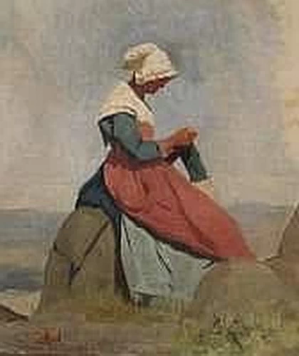 Charles Joshua Chaplin - Contadina che cuce su una roccia